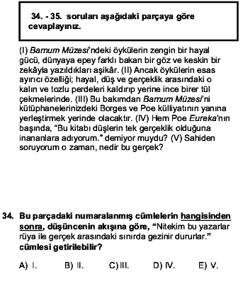 2016 YGS Türkçe 34. Soru
