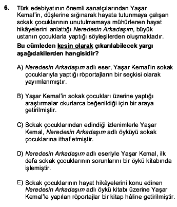 2016 YGS Türkçe 6. Soru