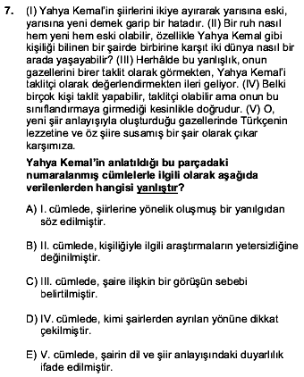2016 YGS Türkçe 7. Soru