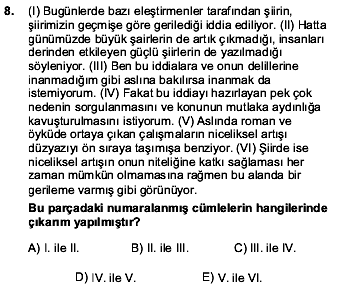 2016 YGS Türkçe 8. Soru