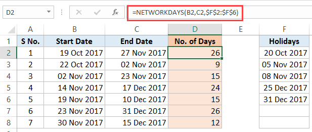 calculate dates between days subtracted