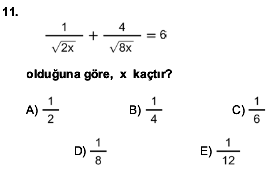 2016 YGS Matematik 11. Soru