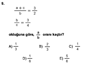 2016 YGS Matematik 9. Soru
